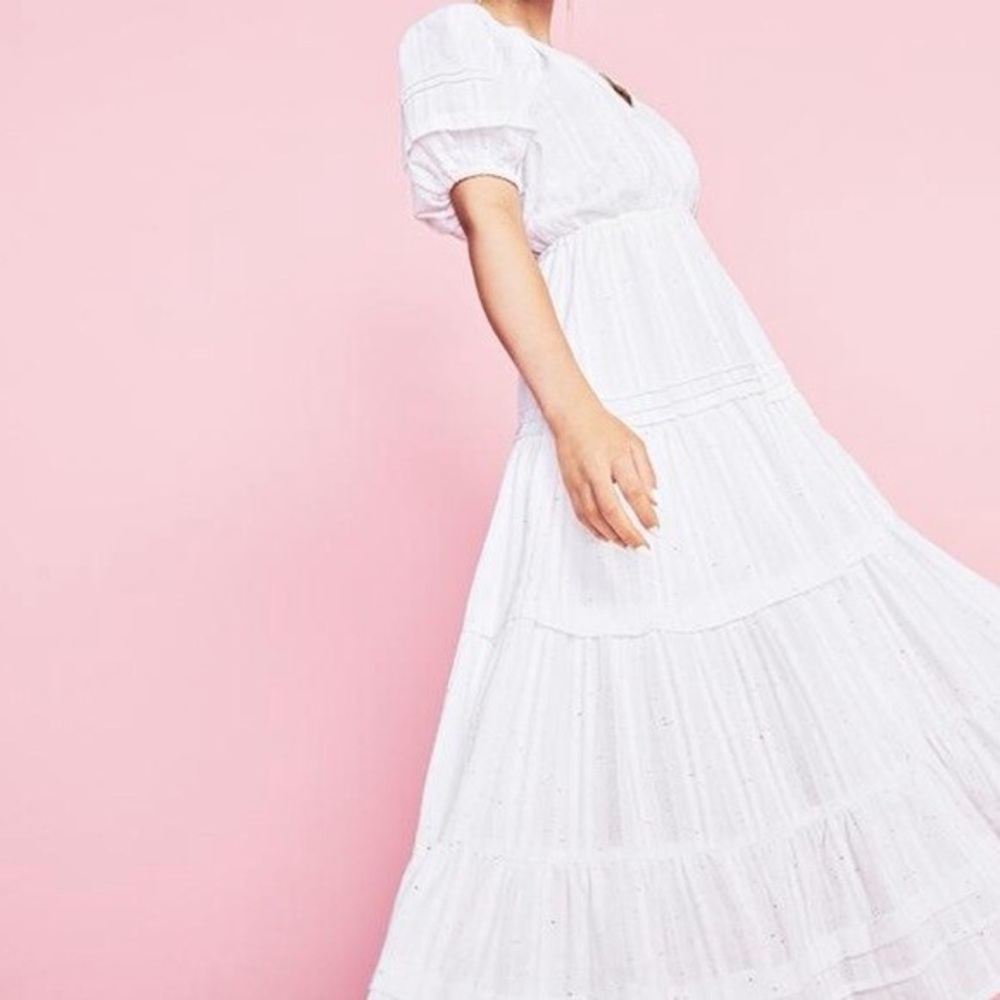 Betsey Johnson White Dress Tiered Textured Boho Maxi